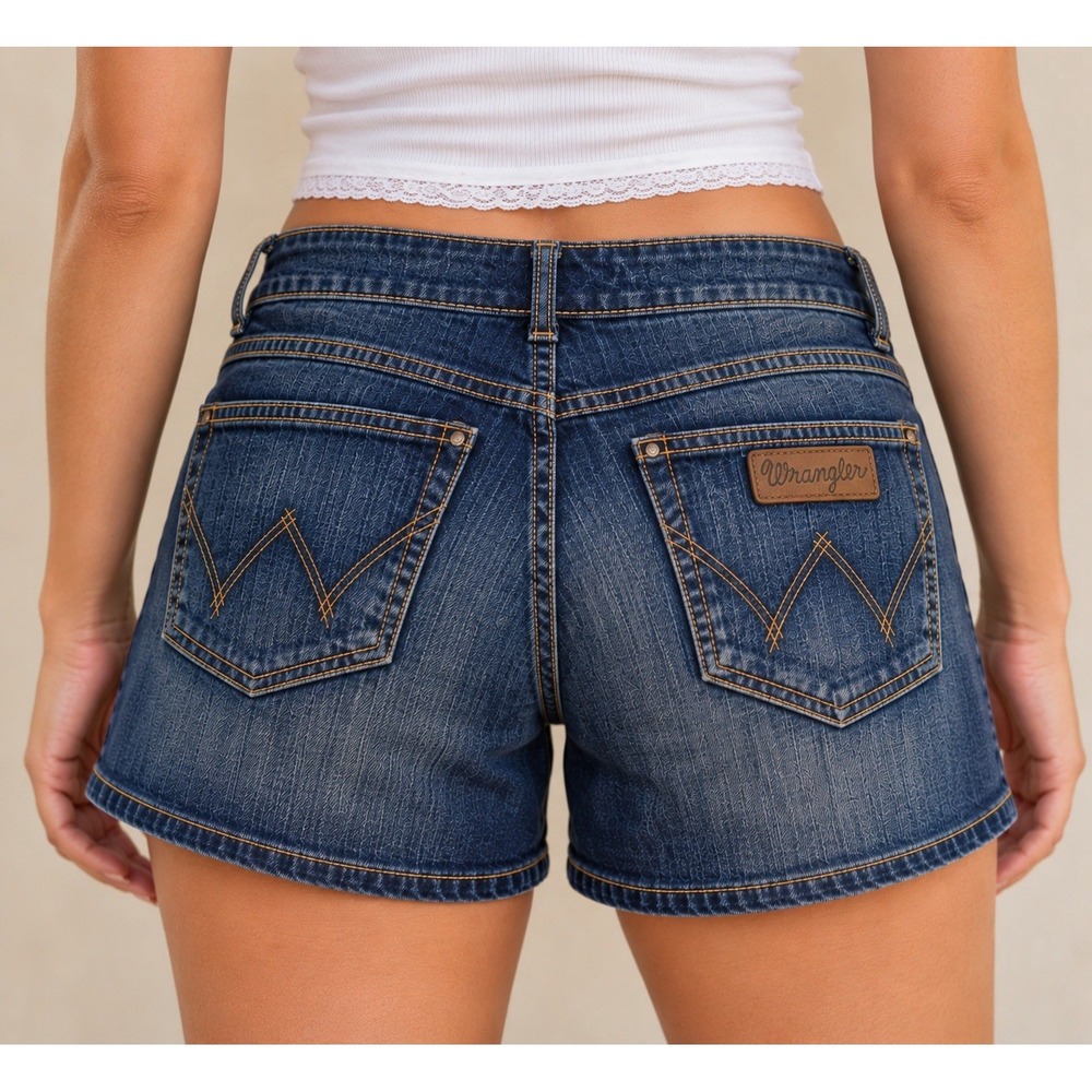 Wrangler Womens Y2K Vintage Low Rise Medium Wash Denim Short Sz 5/6 Blue Western